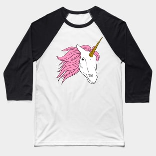 Unicorn Head with Pink Hair and golden horn Baseball T-Shirt